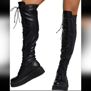 Koi Black Lace-Up Knee-High Boots